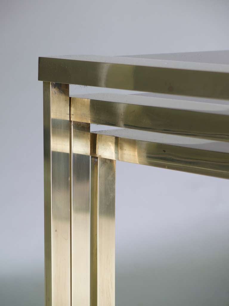 20th Century Set of Three Brass and Glass Nesting Tables, France, circa 1960s For Sale