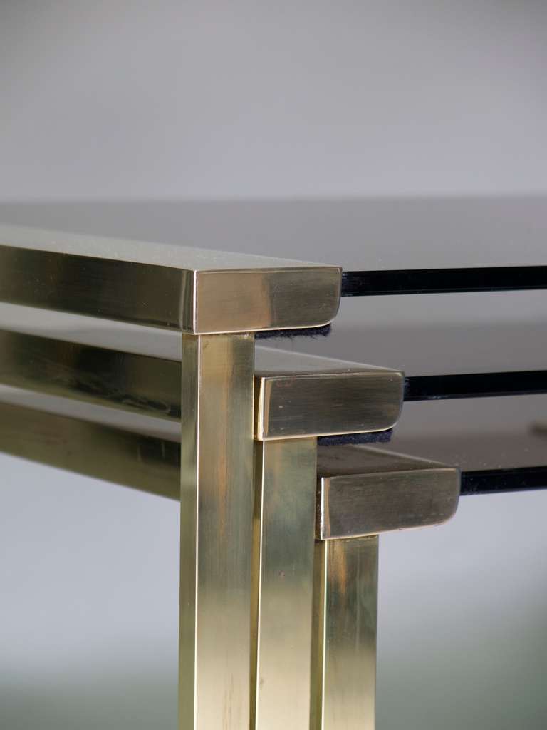 Set of Three Brass and Glass Nesting Tables, France, circa 1960s For Sale 1