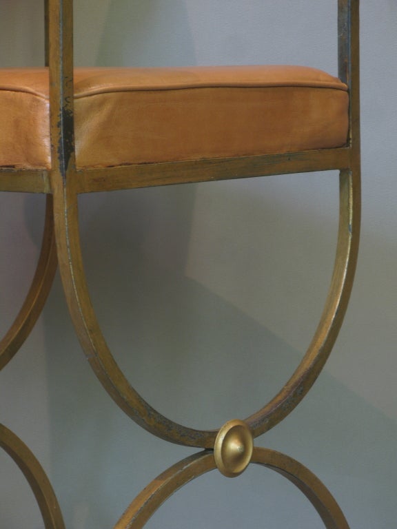 High Gilt Iron and Leather Curule Chair For Sale 4