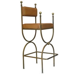 High Gilt Iron and Leather Curule Chair