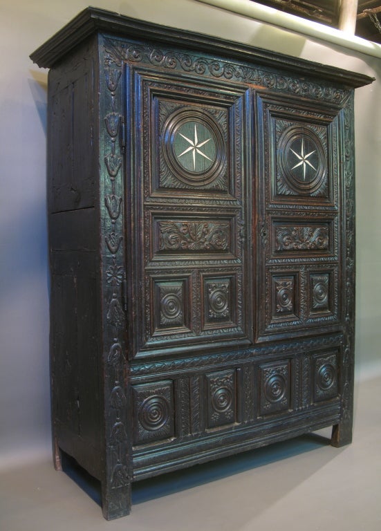 18th C. Ornately Carved Breton Armoire