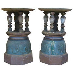 Pair of Polychrome Columns/Pedestals