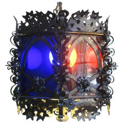 Wrought Iron Lantern with Coloured Glass