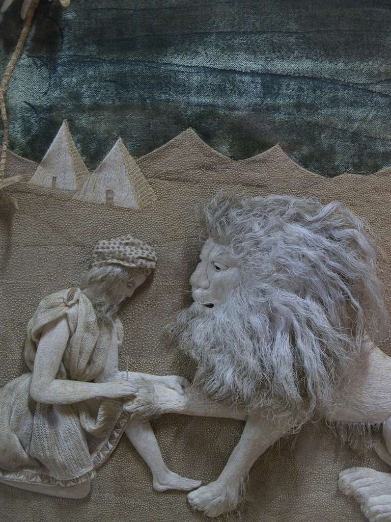 Photo Napoléon III « St Jérôme et le lion » en tissu - France, 19ème siècle Excellent état - En vente à Isle Sur La Sorgue, Vaucluse