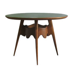 Italian Mid-Century Wood and Glass-Topped Round Dining Table