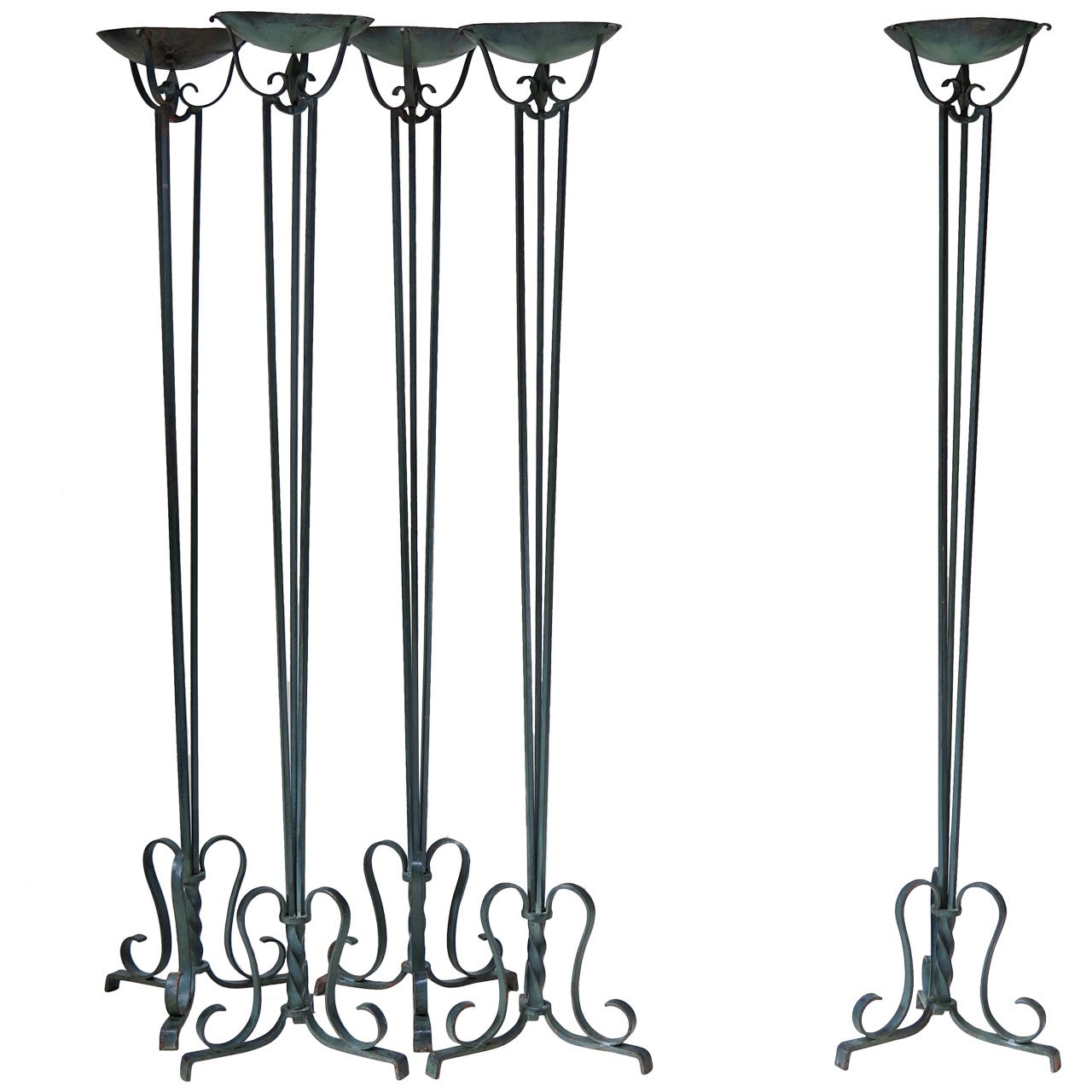 Set of Five Wrought Iron Art Deco Torchères, France, 1940s For Sale