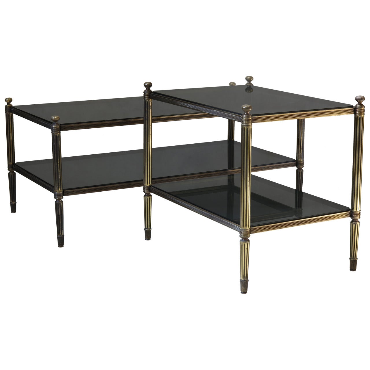 Pair of Solid Bronze and Glass Coffee Tables, France, 1940s