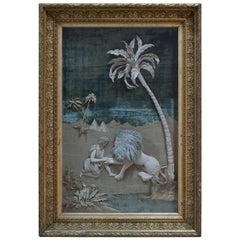 Napoleon III.-Bilder „St. Jerome und der Löwe“ in Stoff – Frankreich, 19. Jahrhundert