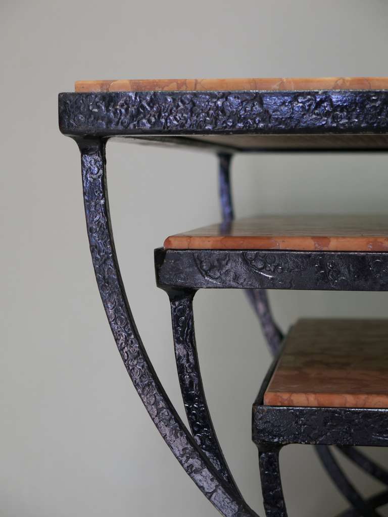 French Set of 3 Wrought-Iron & Marble Nesting Tables - France, 1950s For Sale