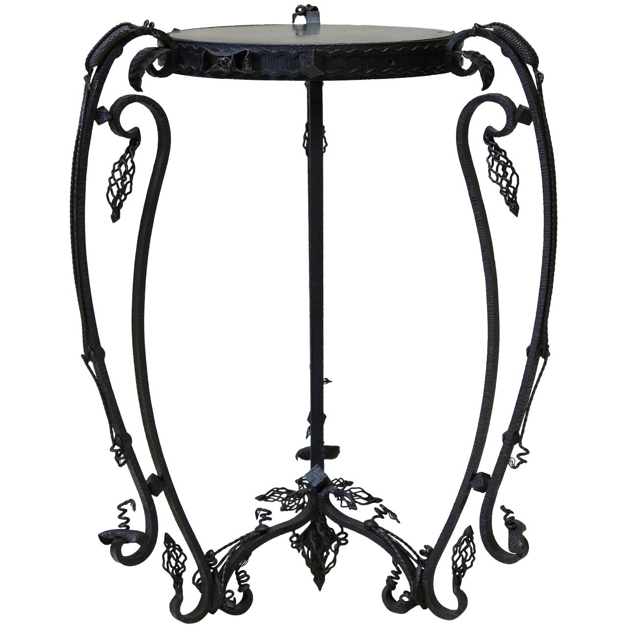 Naturalistic Wrought Iron and Marble Pedestal, France 1920s For Sale