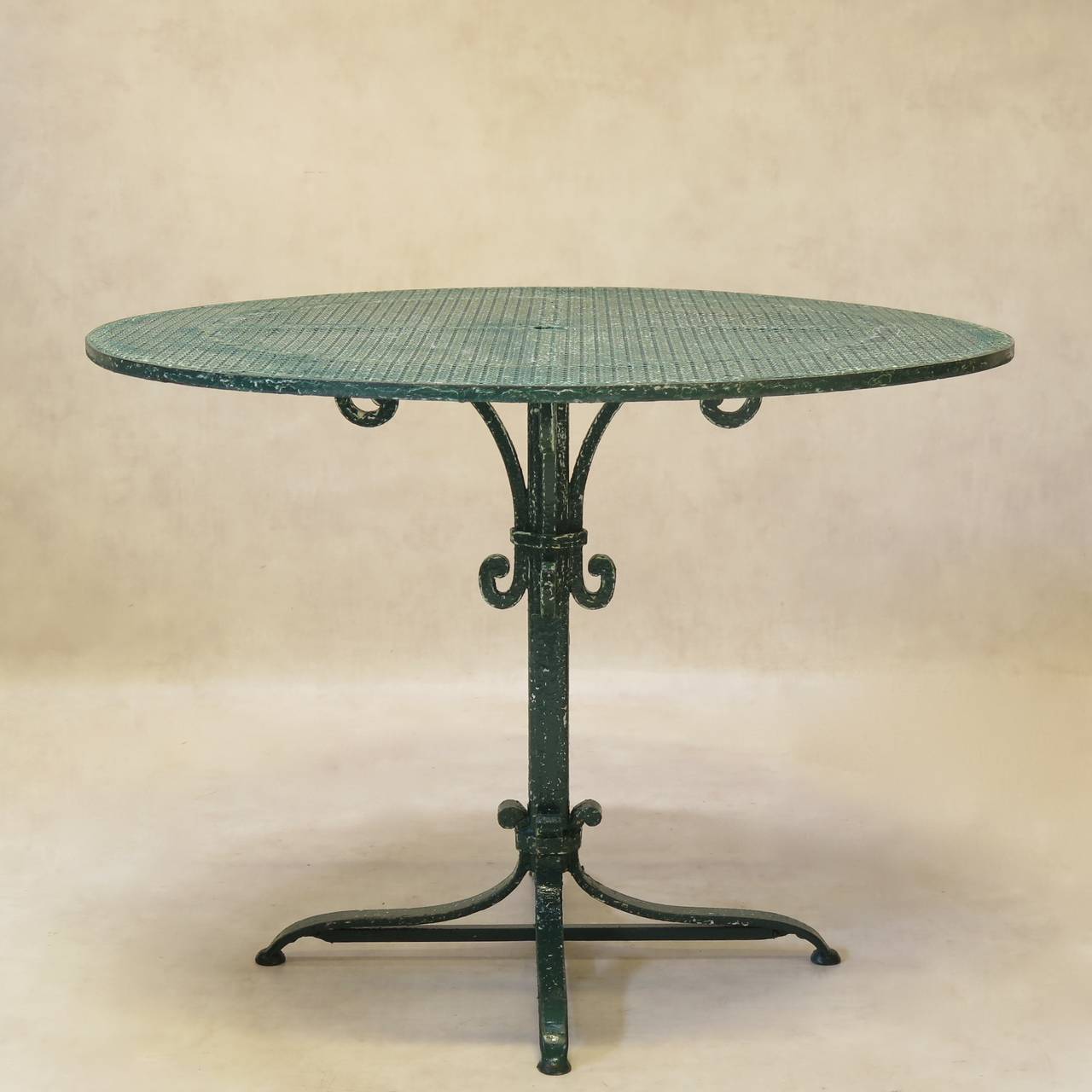 French Elegant Pair of Wrought Iron Garden Tables - France, Circa 1920s