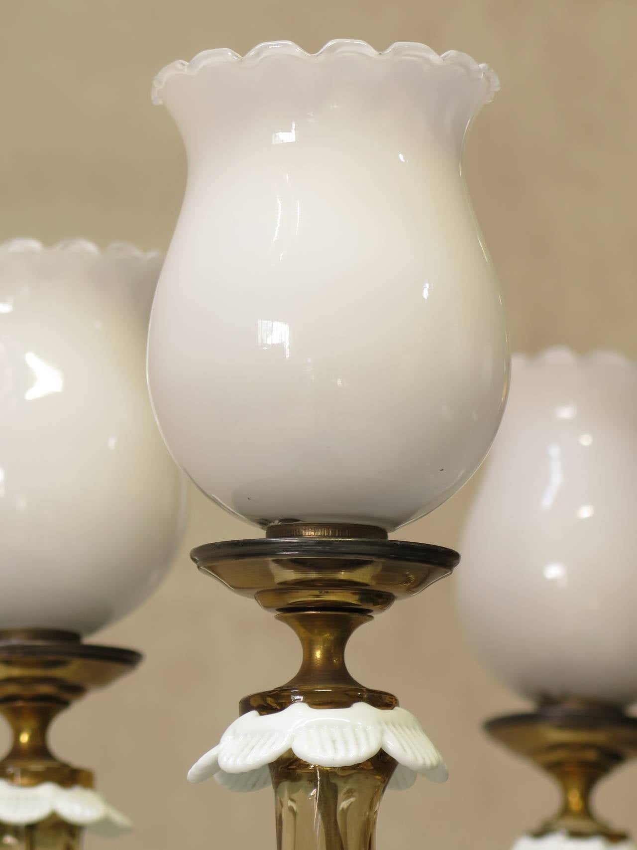 Amber & Milk Glass Murano Chandelier, 1940s For Sale 2