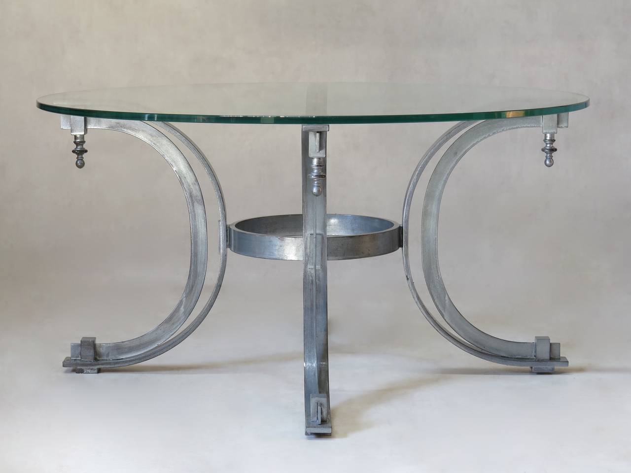 Silvered Iron Coffee Table with Glass Top, France, 1950s In Excellent Condition For Sale In Isle Sur La Sorgue, Vaucluse