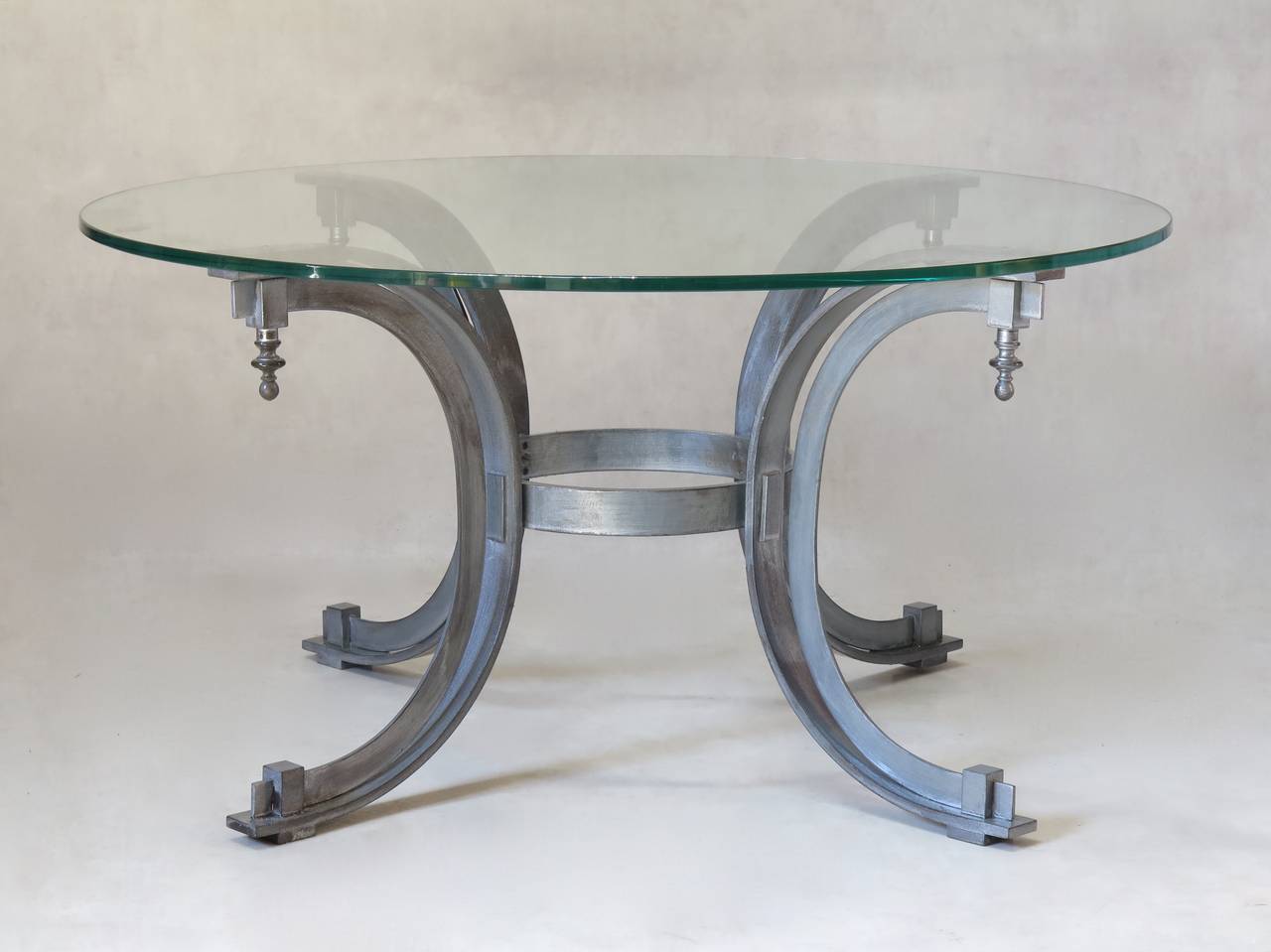 French Silvered Iron Coffee Table with Glass Top, France, 1950s For Sale