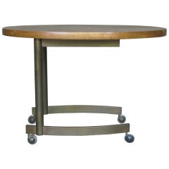 Side Table with Oval Top on Wheels