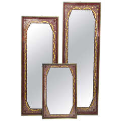 Antique Set of Three Art Deco Reverse-Painted Mirrors - France, Circa 1920's