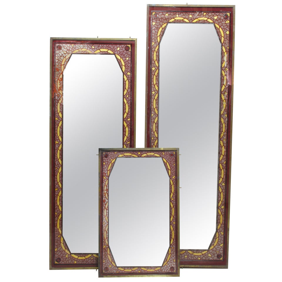 Set of Three Art Deco Reverse-Painted Mirrors - France, Circa 1920's