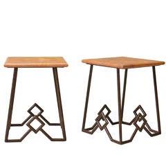 Pair of Iron and Marble Side Tables, France, circa 1950s 4