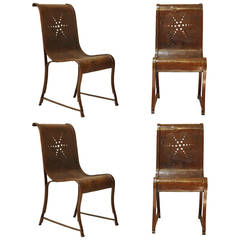 Rare Set of Four Wrought Iron Chairs with Star Design, France, circa 1920s 2