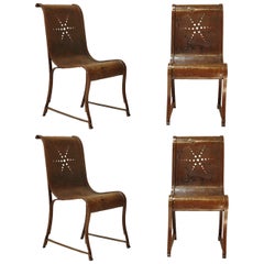 Antique Rare Set of Four Wrought Iron Chairs with Star Design, France, circa 1920s