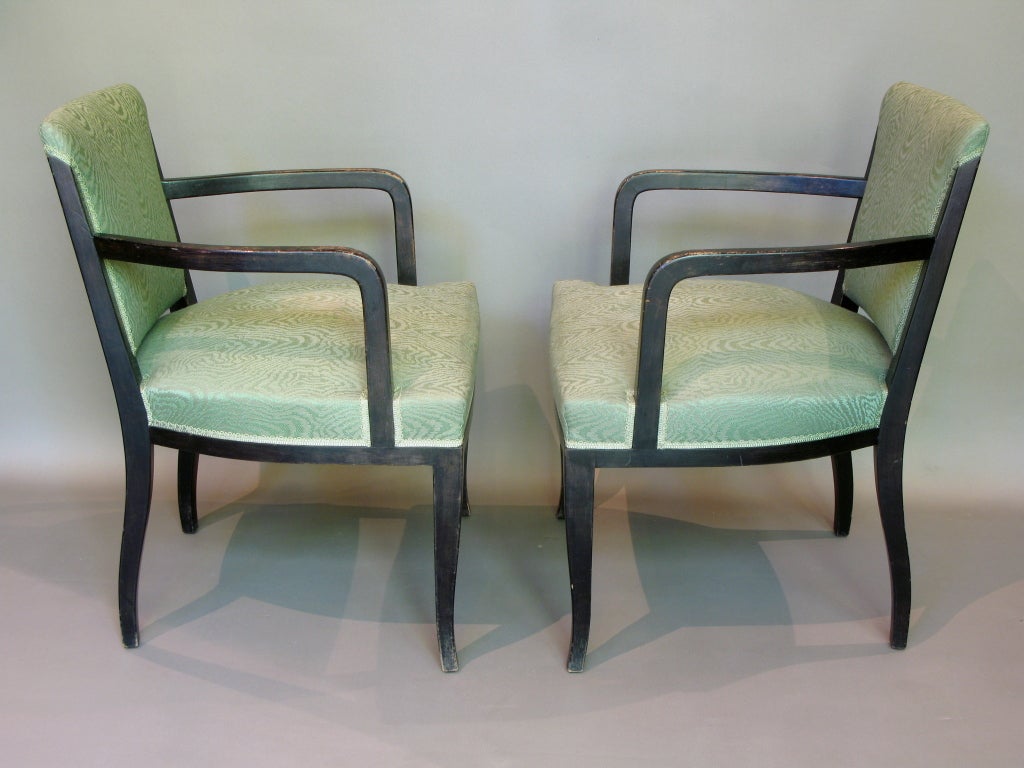 Mid-20th Century Pair of Large French Art Deco Upholstered Armchairs For Sale