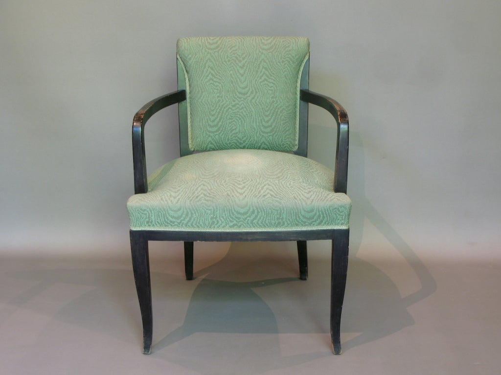 Pair of Large French Art Deco Upholstered Armchairs For Sale 1