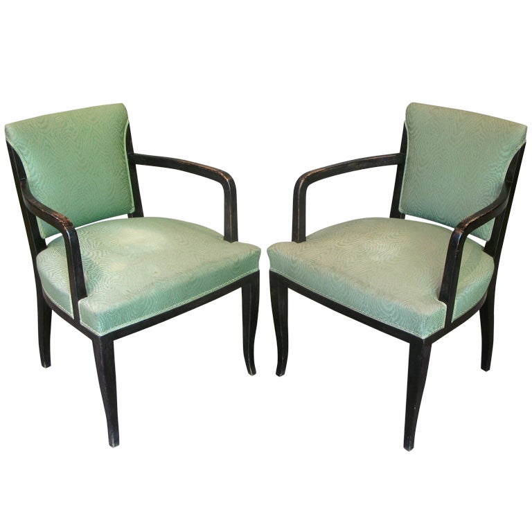 Pair of Large French Art Deco Upholstered Armchairs