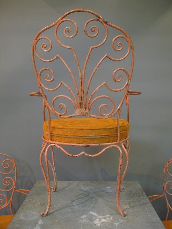 French 1950s Hand-Wrought Iron Set of 4 Chairs and a Table 1