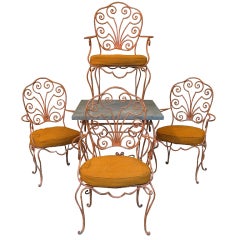 French 1950s Hand-Wrought Iron Set of 4 Chairs and a Table
