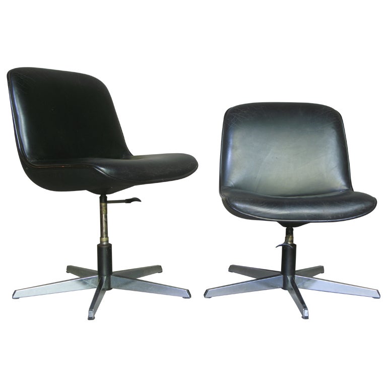Pair of Leather Swivel Chairs-Height Adjustable For Sale