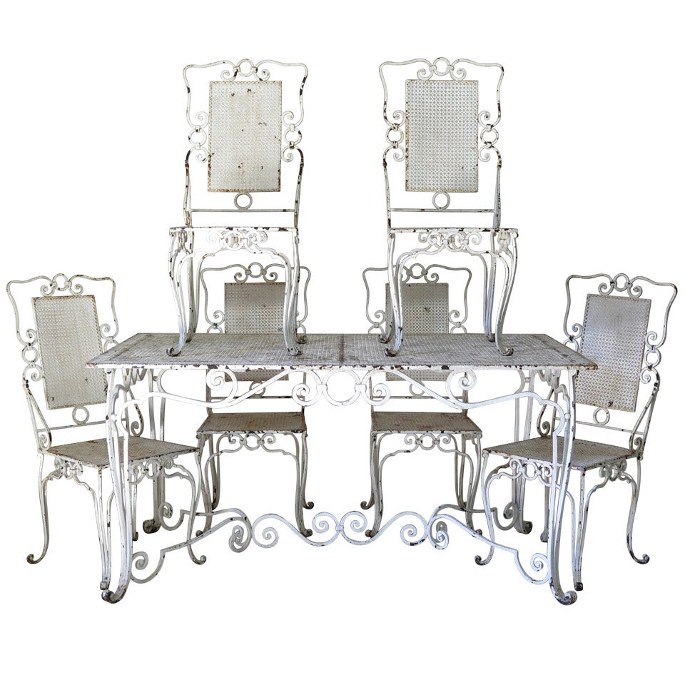 Baroque Wrought Iron Table and Six Chairs, France, 1940s