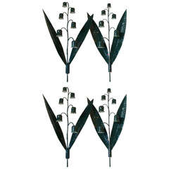 Set of Four Large Painted Iron Lily of the Valley Sconces - France, 1950s