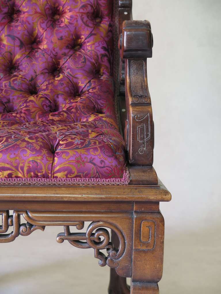 Carved & Tufted Orientalist Armchair Attrib. to G. Viardot - France, 19th C For Sale 2