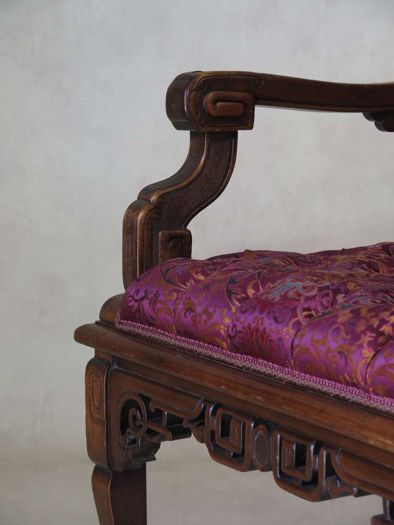 Carved & Tufted Orientalist Armchair Attrib. to G. Viardot - France, 19th C For Sale 1