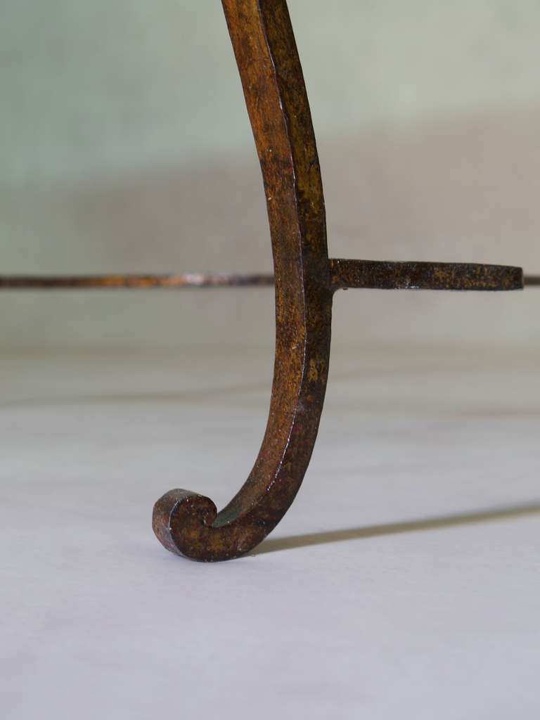 Gilt Wrought-Iron & Travertine Coffee Table, France, 1940s For Sale 4