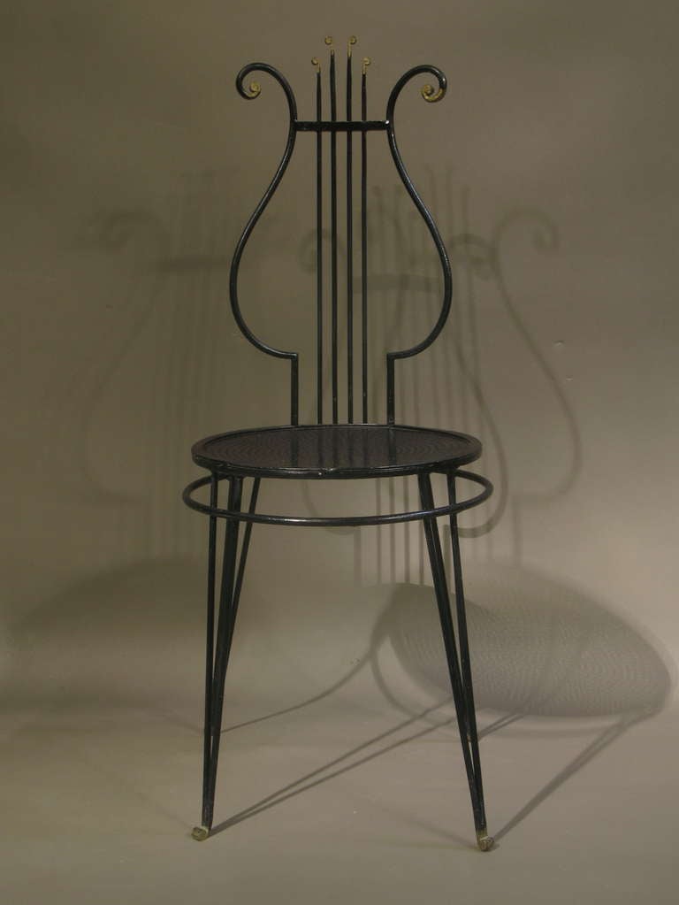 French 1950's Lyre Back Side Chair In Excellent Condition For Sale In Isle Sur La Sorgue, Vaucluse