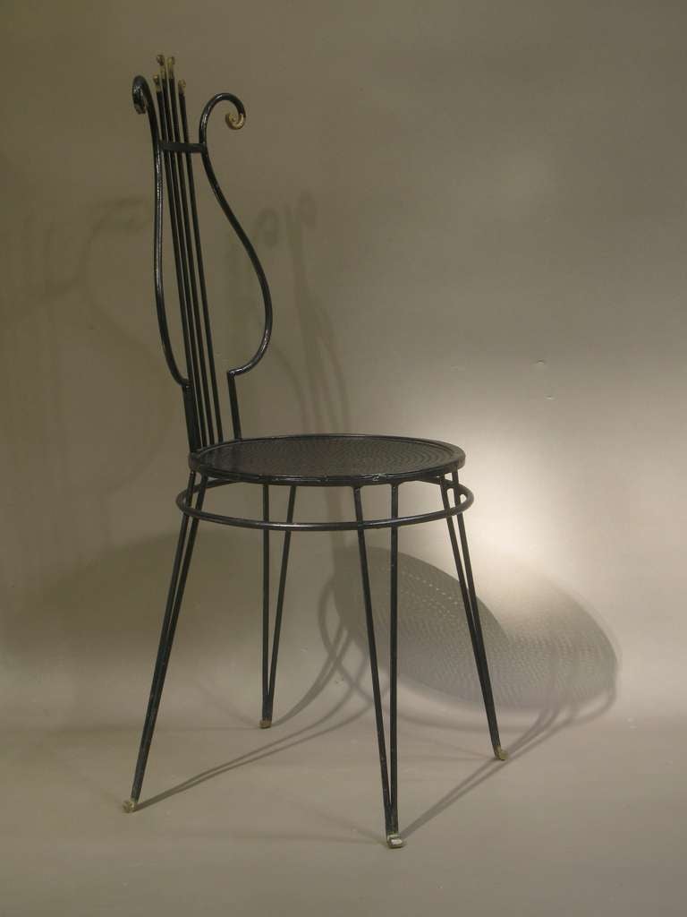 Mid-20th Century French 1950's Lyre Back Side Chair For Sale
