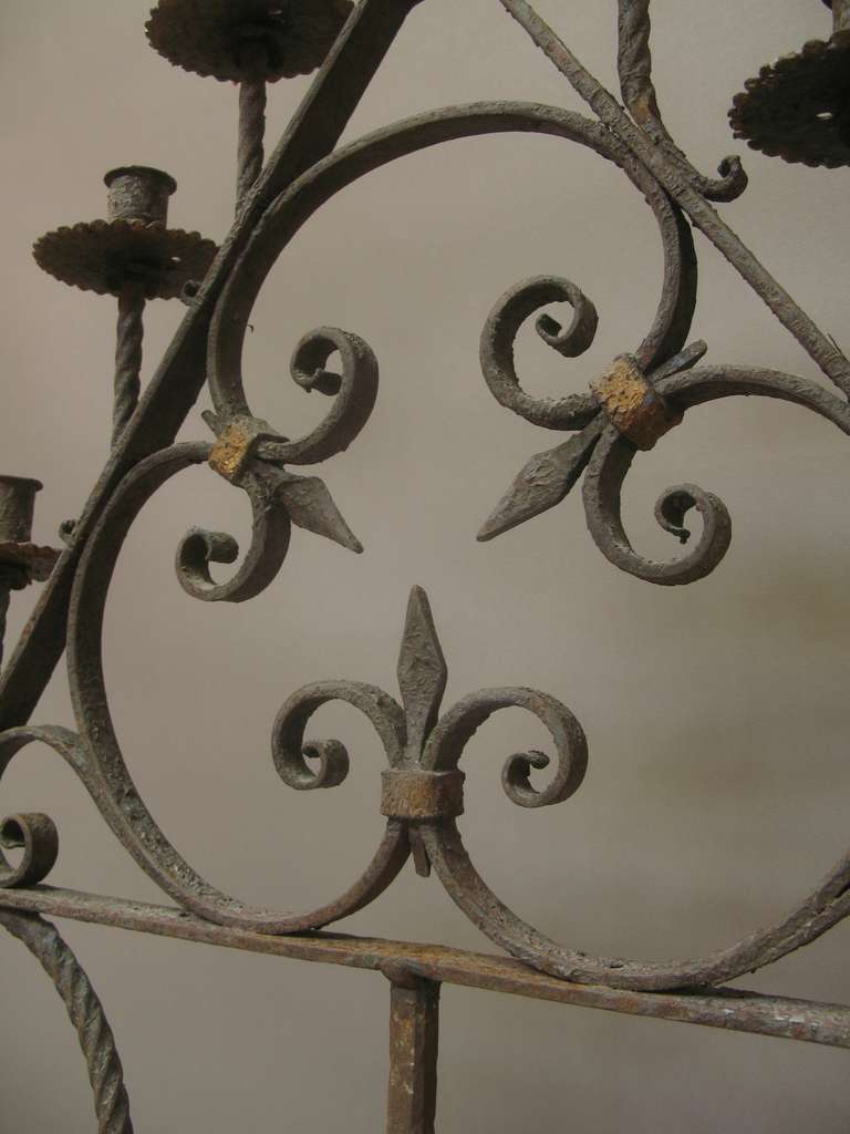 Pair French 19th Century Wrought Iron Candle Holders For Sale 1