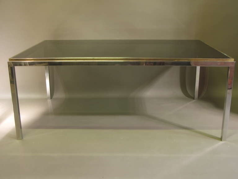 Mid-Century Modern Large Willy Rizzo Chrome, Brass & Glass Dining Table