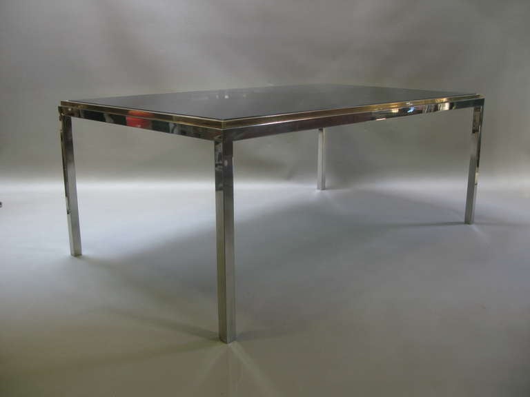 Italian Large Willy Rizzo Chrome, Brass & Glass Dining Table