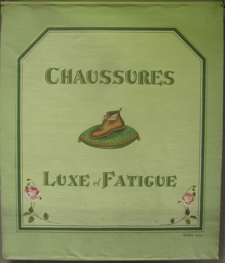 Large hand-painted sign on canvas, advertising 