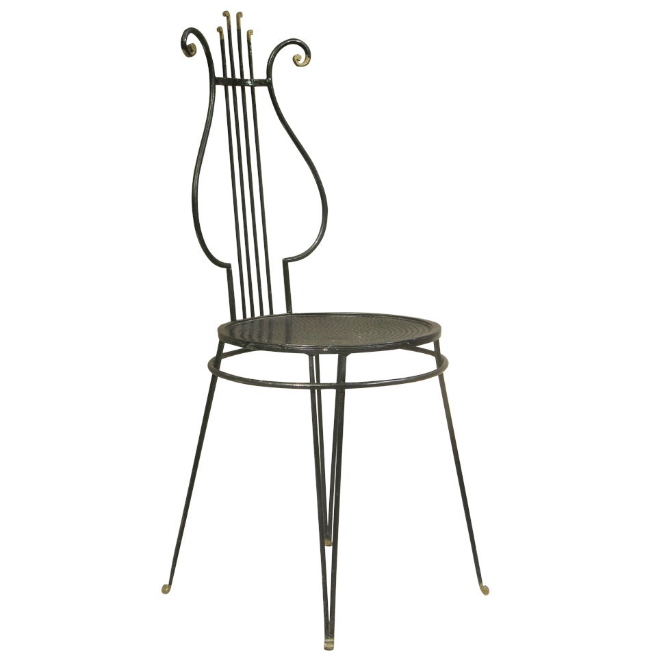 French 1950's Lyre Back Side Chair For Sale