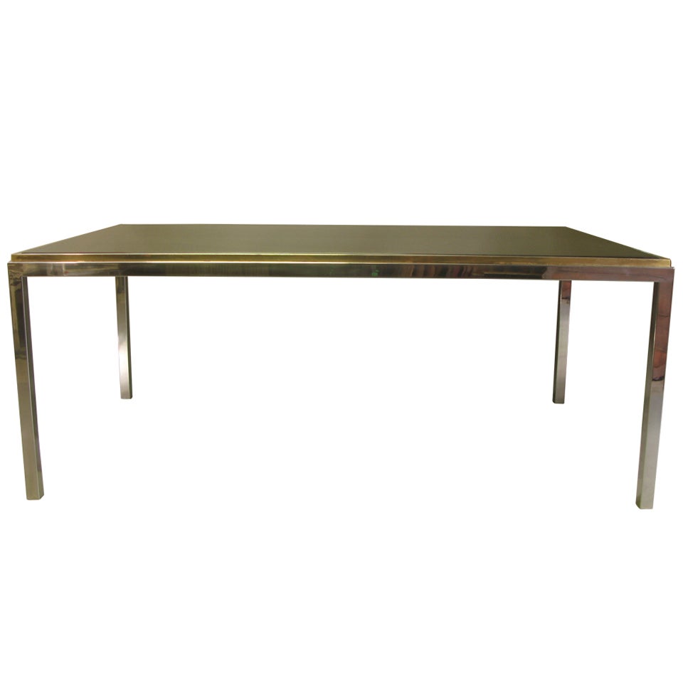 Large Willy Rizzo Chrome, Brass & Glass Dining Table
