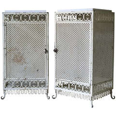 Pair of Painted Iron and Marble Top Bedside Tables, France, 1950s