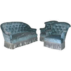 Napoleon III Tufted Settee and Two Armchairs, France, 19th Century 3