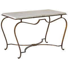 Gilt Wrought-Iron & Travertine Coffee Table, France, 1940s 8
