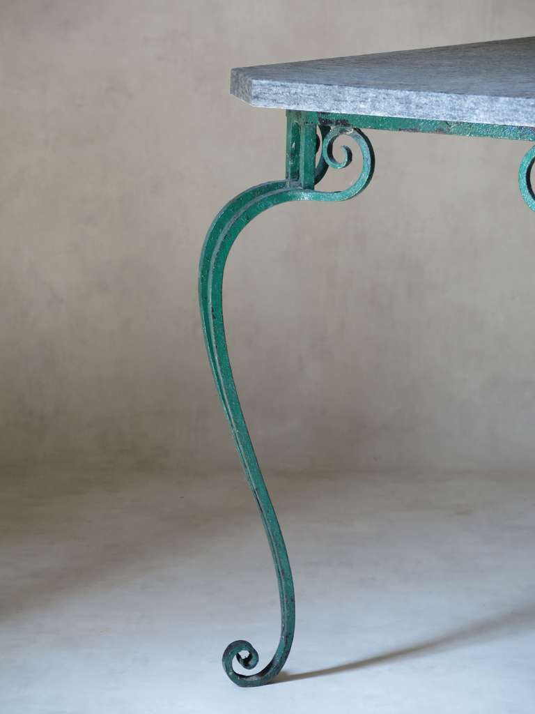 Art Deco Wrought-Iron Set of Two Chairs and Table, France, 1940s