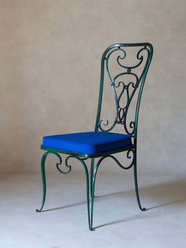 Mid-20th Century Wrought-Iron Set of Two Chairs and Table, France, 1940s