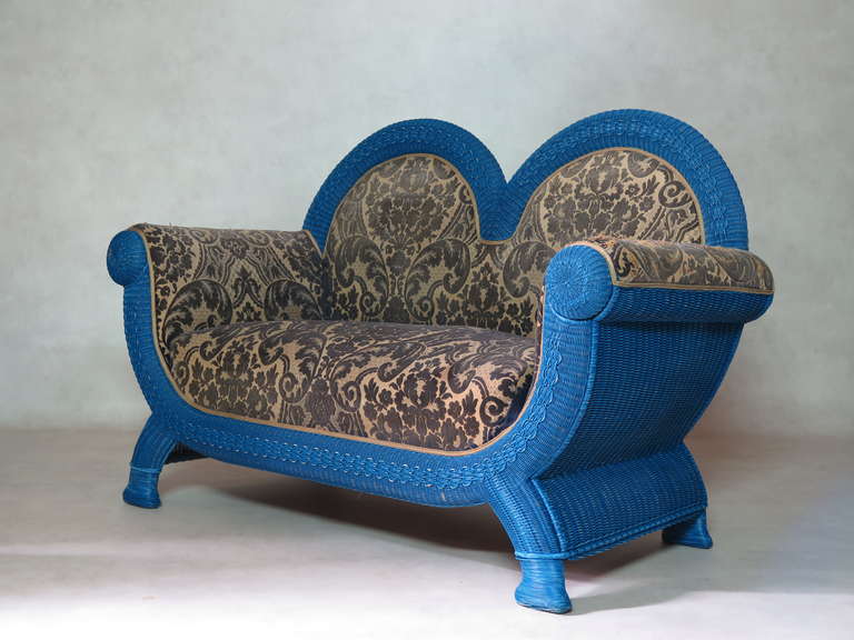 French Unusual and Large Wicker Parlor Set, France, circa 1910
