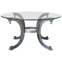 Silberner Couchtisch aus versilbertem Eisen mit Glasplatte, Frankreich, 1950er Jahre